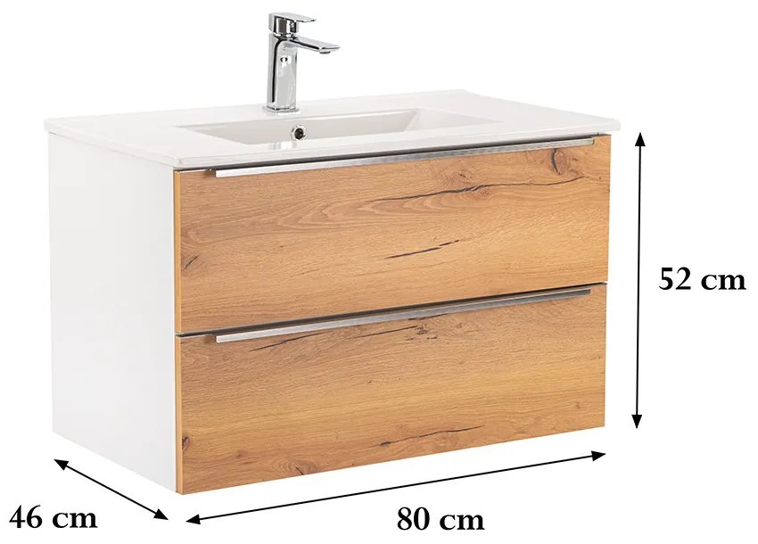 Dulap inferior Vario Trim 80 cu lavoar, stejar alb
