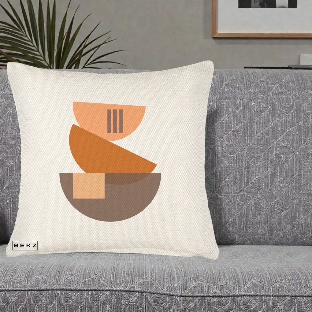 Perna Decorativa Geometric Bauhaus Boluri Portocaliu, 40x40 cm, Crem Reliefat, Husa Detasabila, Perna Inclusa, BEKZ®