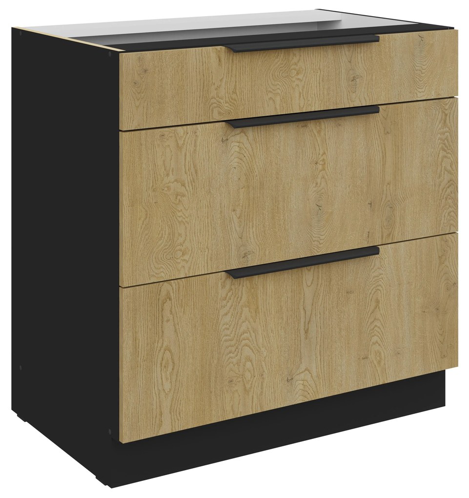 Dulap inferior de bucătărie Carminia 80 D 3S BB PREMIUM BOX (stejar cremona + negru). 1127979