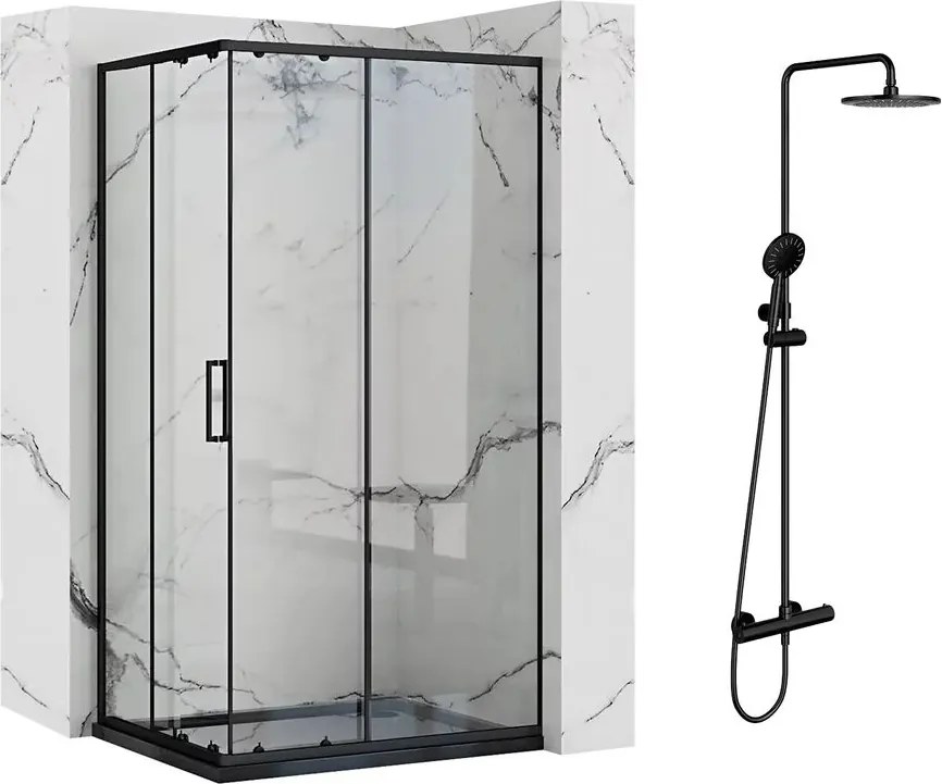 Pachet cabina de dus Rea Punto negru 80x100 cm si coloana de dus OMNIRES Y negru