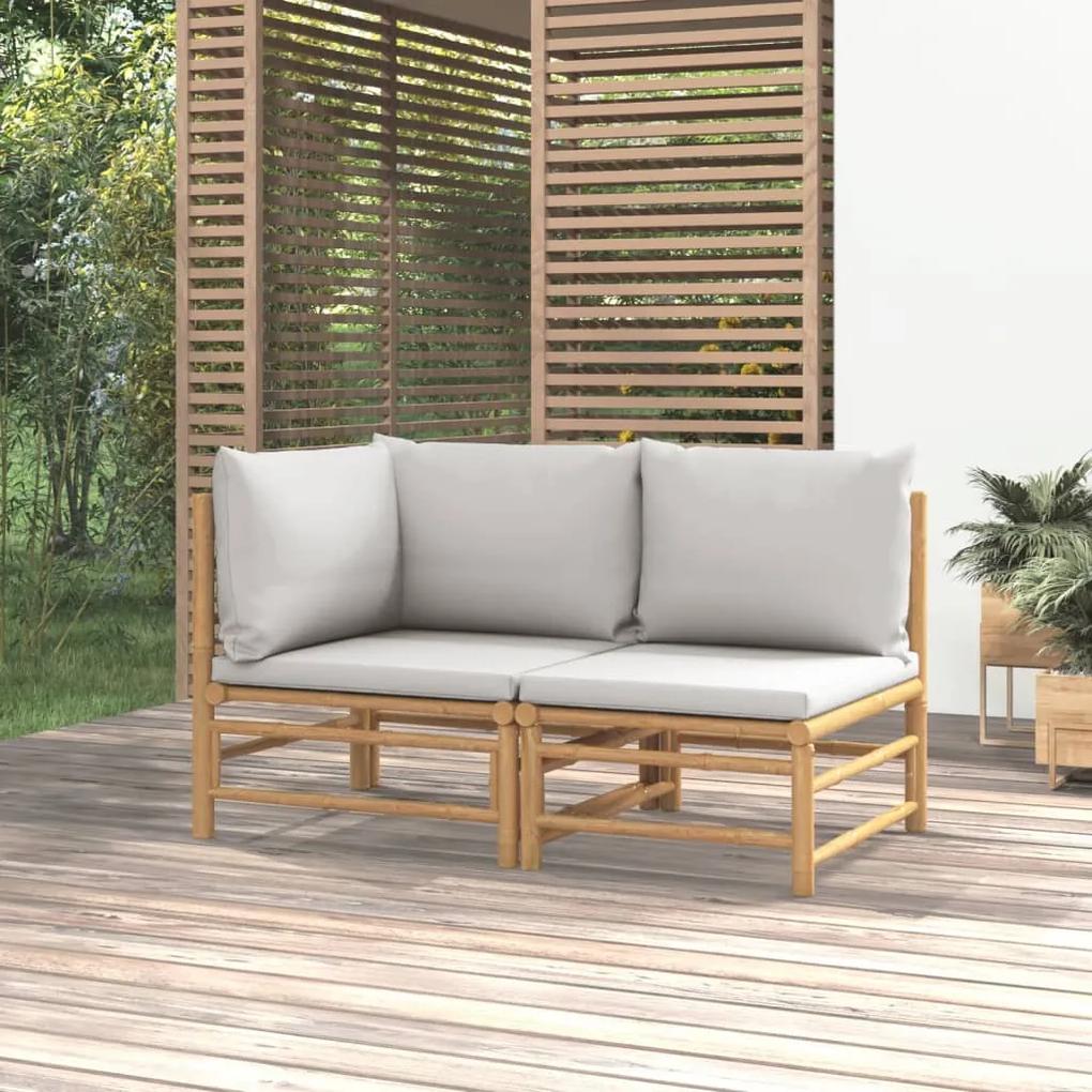 362276 vidaXL Set mobilier de grădină cu perne gri deschis, 2 piese, bambus