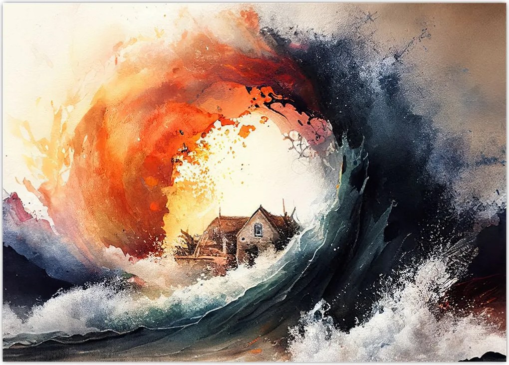 Tablou - În vârtejul potopului, acuarelă (70x50 cm)
