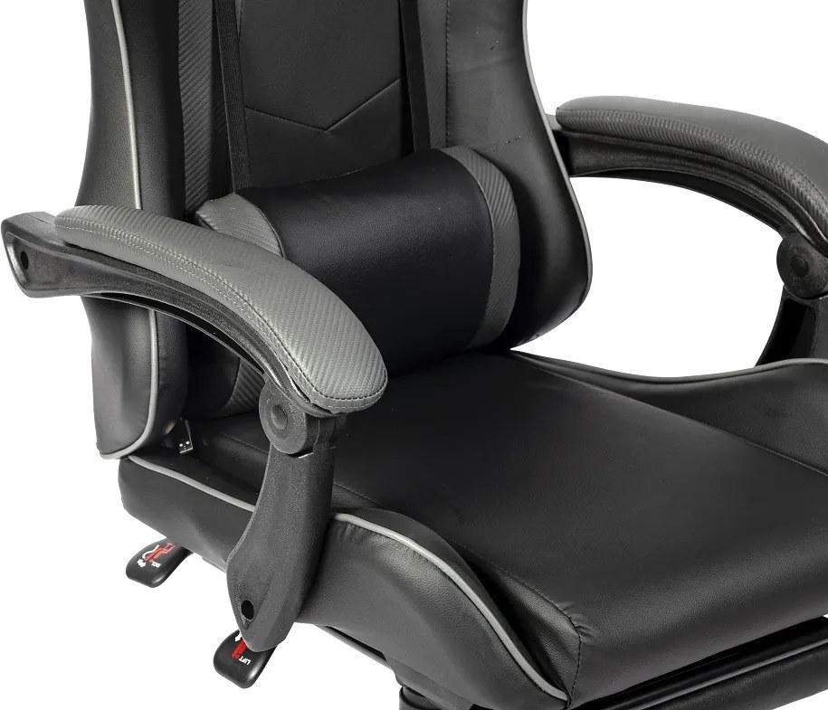 RESIGILAT- Scaun gaming, masaj în perna lombară, suport picioare, PU, Negru/Gri