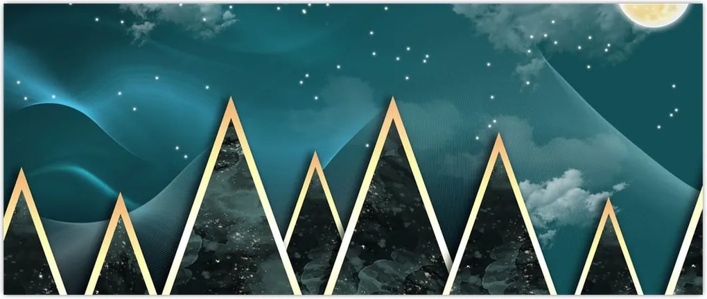 Tablou - Lună plină deasupra munțiilor aurii (120x50 cm)