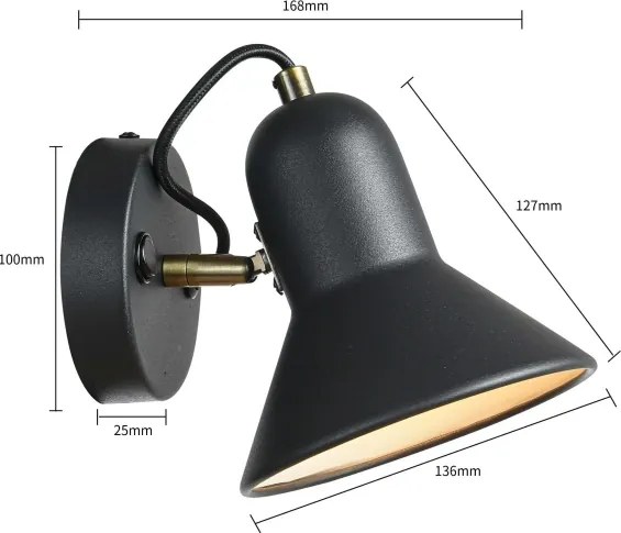 Aplica de perete cu spot ASTAMA 1xE27/40W/230V, negru/alamă