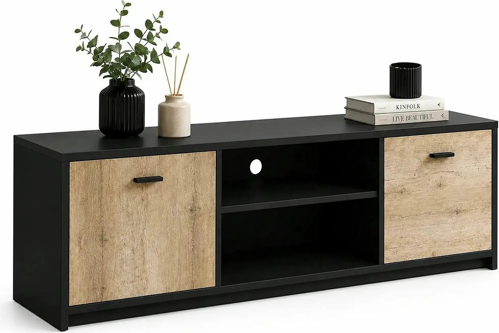 Comoda TV Sanne, negru/maro, PAL, 136x52x39 cm