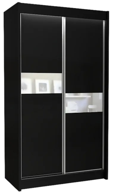 Expedo Dulap cu uși glisante ADRIANA, 120x216x61, negru/sticlă albă