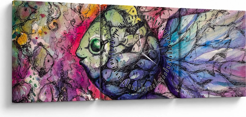 Tablou - Peștișorul colorat (cu ceas) (90x30 cm)