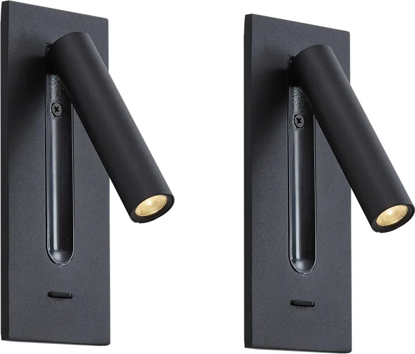 Set de 2 Aplice de Perete Moderne Negre Incl. LED - Plaza