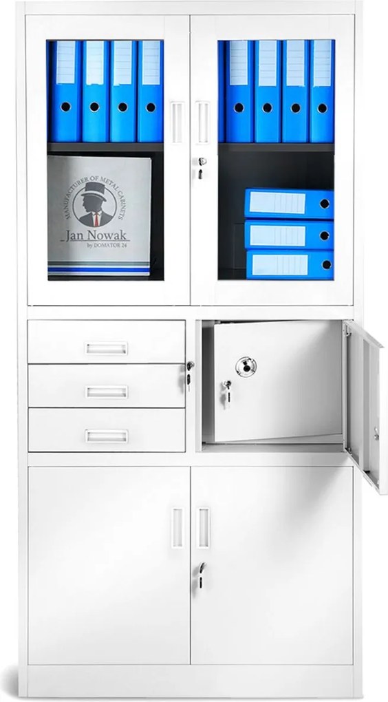 Dulap metalic Filip cu seif, alb (90x185 cm)