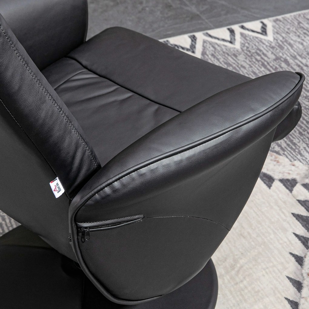 HOMCOM Set de 2 piese Fotoliu cu Taburet Fotoliu de relaxare cu Taburet, reglabil în înălțime, spătar înclinabil, Negru | Aosom Romania