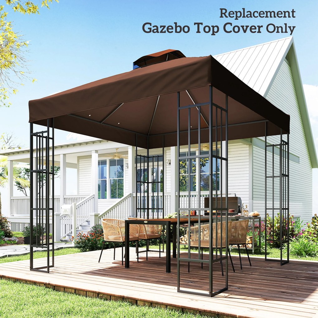 Outsunny Acoperiș de Schimb pentru Foișor 3x3 m cu 2 Niveluri pentru Grădină, Copertină Rezistentă la Apă din Țesătură Oxford 370g/㎡ Anti-UV 30+ cu Orificii de Drenaj, Cafeniu | Aosom Romania