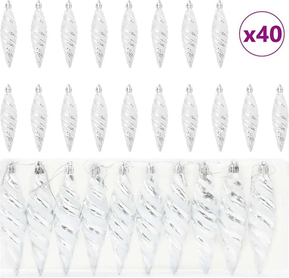 vidaXL Bola în formă de spirală de Crăciun 40 pcs Argintiu Plastic