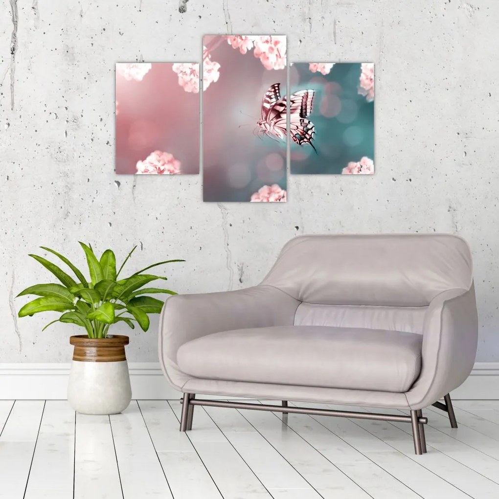 Tablou - Fluture între flori (90x60 cm)