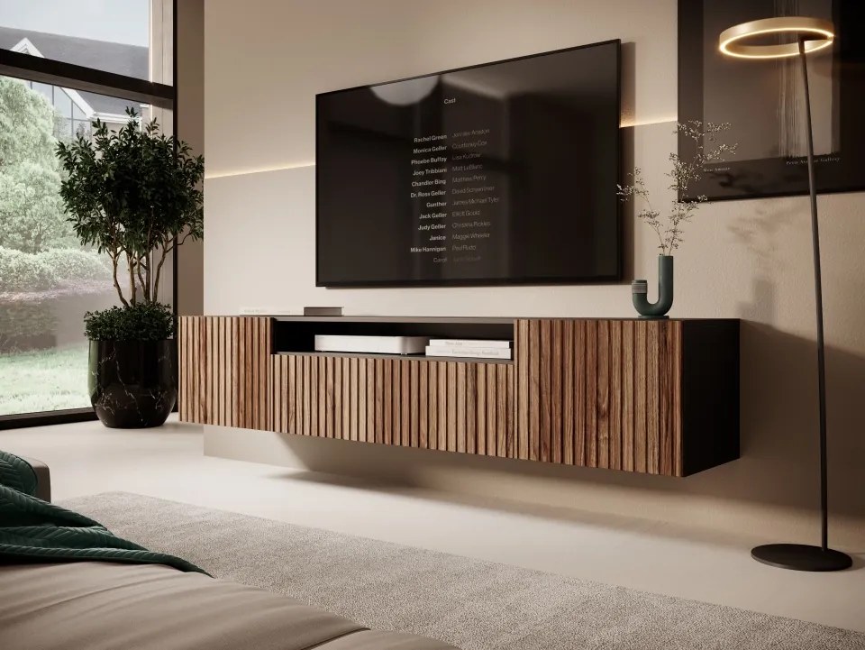 Comodă TV Miro Hanging – 200x41x53 cm – Negru / Catania