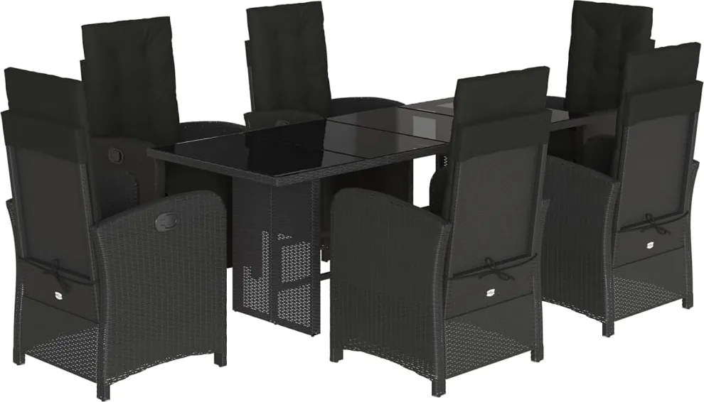 vidaXL Set mobilier de grădină cu perne, 7 piese, negru, poliratan