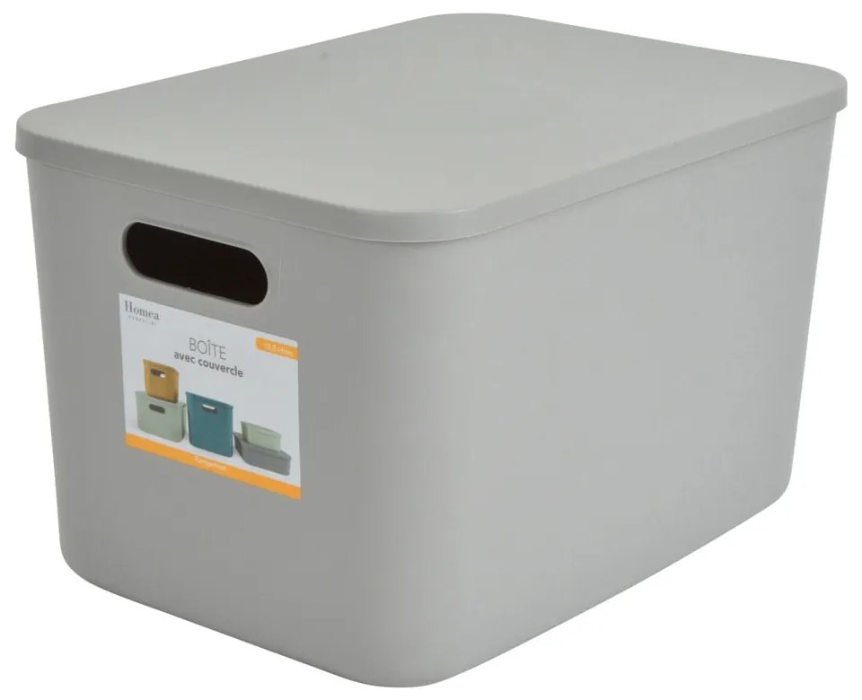 Cutie de depozitare gri din plastic cu capac 35,5x25,5x23 cm – Homéa