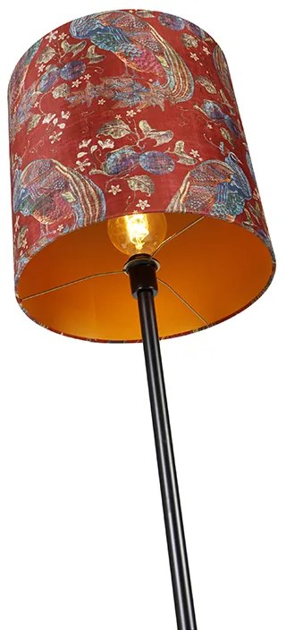 Lampă de podea cu abajur negru cu design de păun roșu 40 cm - Simplo