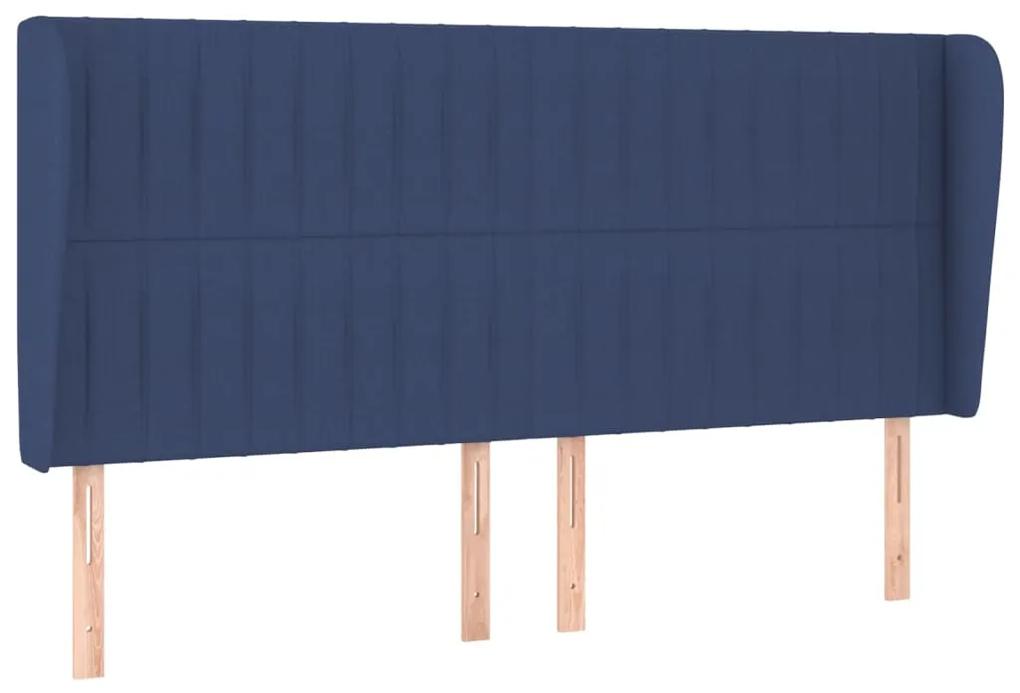 3118206 vidaXL Tăblie de pat cu aripioare, albastru, 163x23x118/128 cm, textil