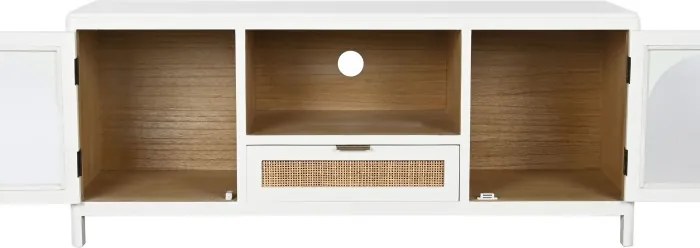 Comoda TV alba , din lemn de Paulownia si sticla „Elegance”