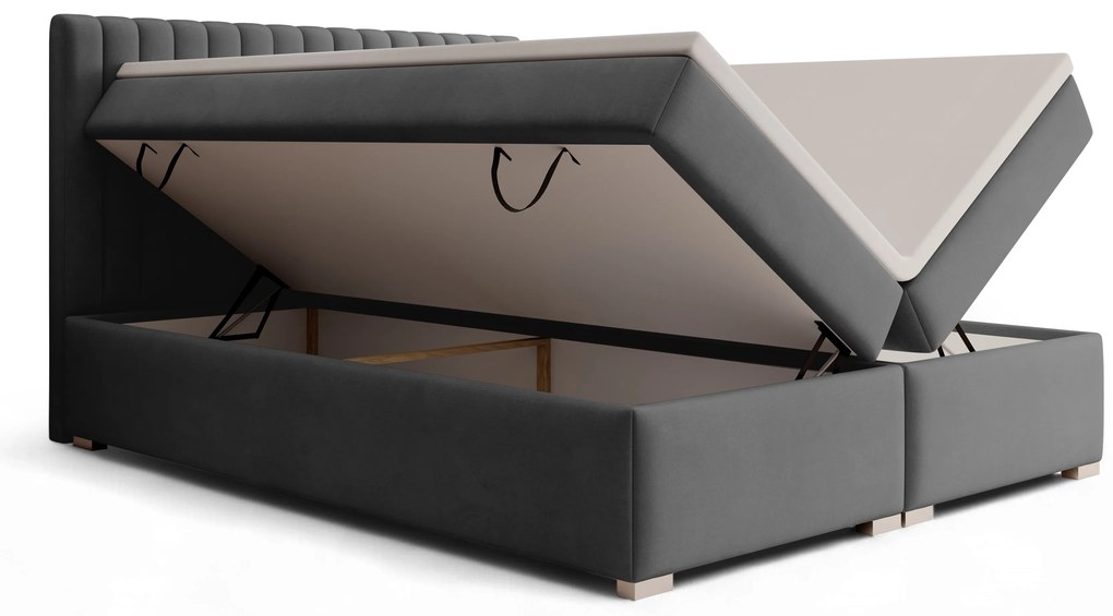 Pat continental Solani 160x200 cu spațiu de depozitare - catifea gri închis Castel 93