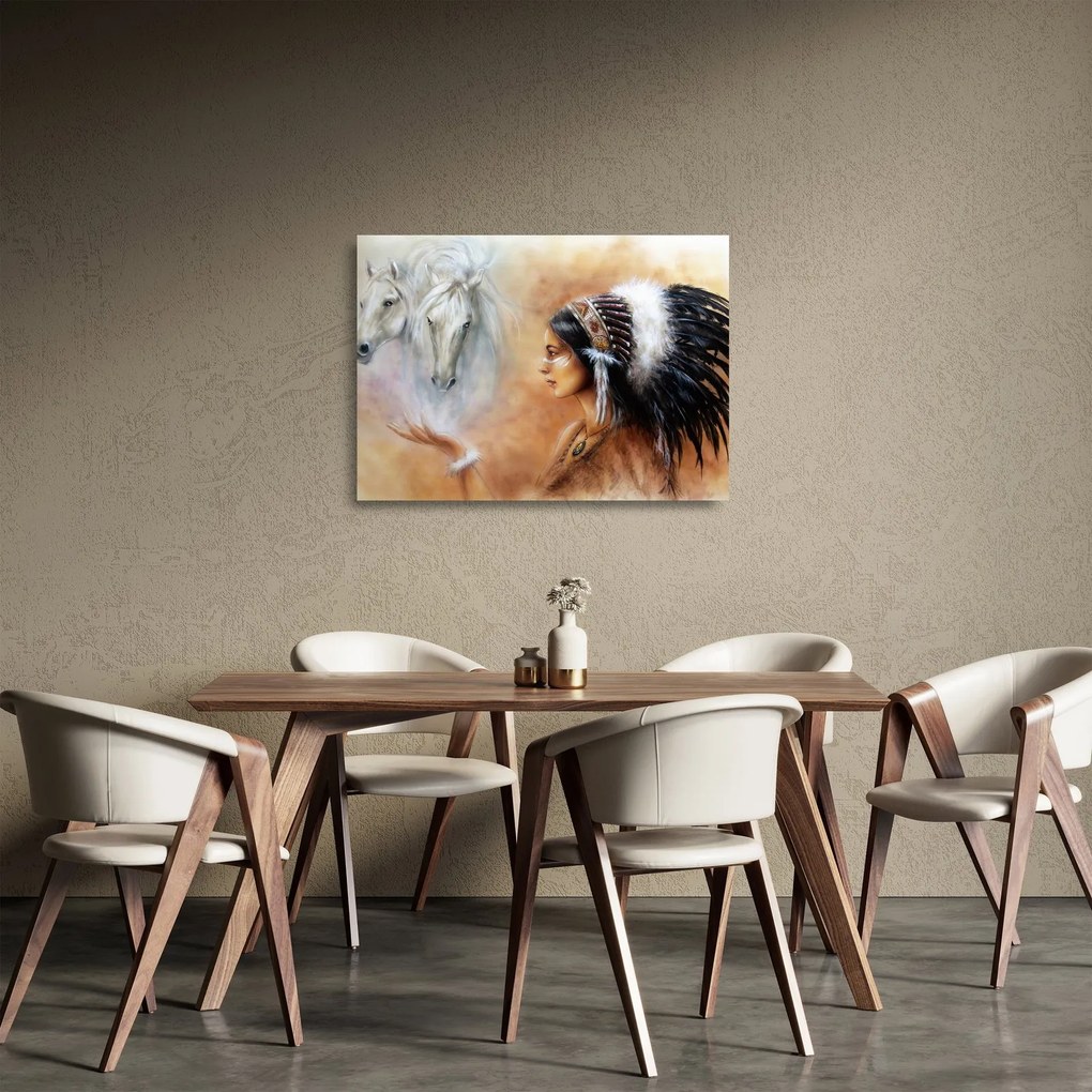 Tablou pe sticlă - Farmecele indienilor (70x50 cm)