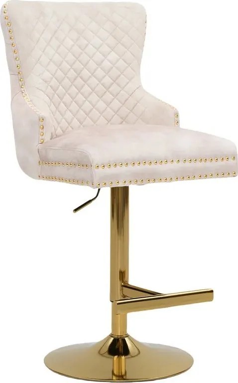 Set de 2 scaune de Bar Stil Baroc, Catifea, Bej, Metal, Auriu, Castle