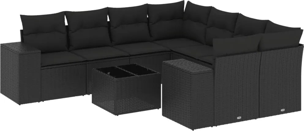 vidaXL Set mobilier de grădină cu perne, 9 piese, negru, poliratan