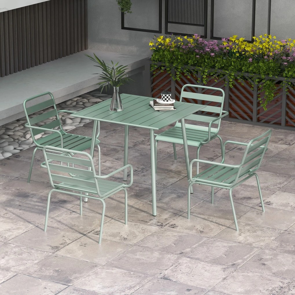 Outsunny set de masă de 5 piese pentru grădină, mobilier exterior rezistent la intemperii, 80x80x74 cm, verde | Aosom Romania