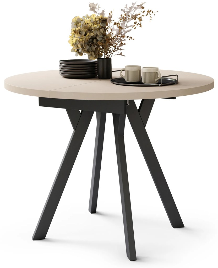 Mazzoni ALMO Bej/picioare negre - MASĂ ROTUNDĂ EXTENSIBILĂ CU PICIOARE ÎN FORMĂ DE Y STIL LOFT PENTRU SALON/SUFRAGERIE