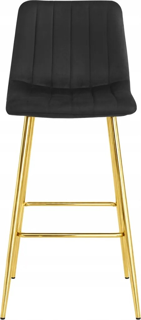 Scaun de bar POZZA VELVET cu picioare aurii, negru