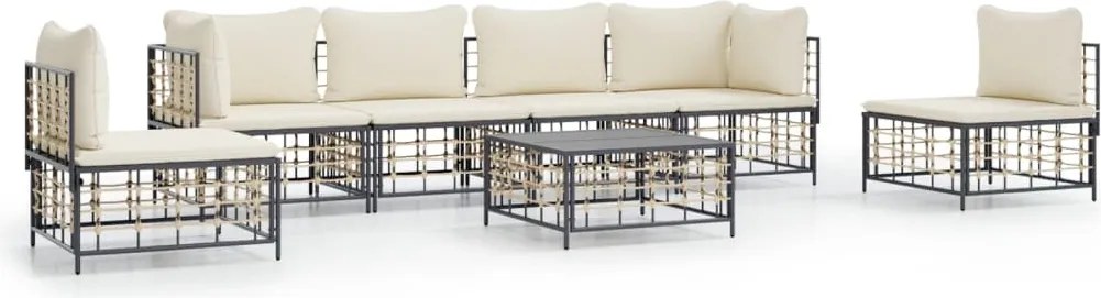 vidaXL Set mobilier de grădină cu perne, 7 piese, antracit, poliratan