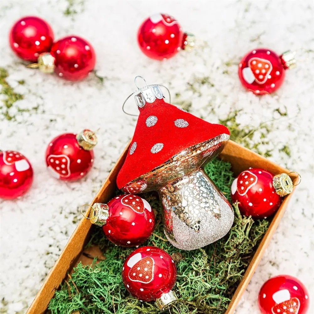 Globuri de Crăciun lucrate manual 12 buc. din sticlă ø 3 cm Mushroom Mini – Sass & Belle