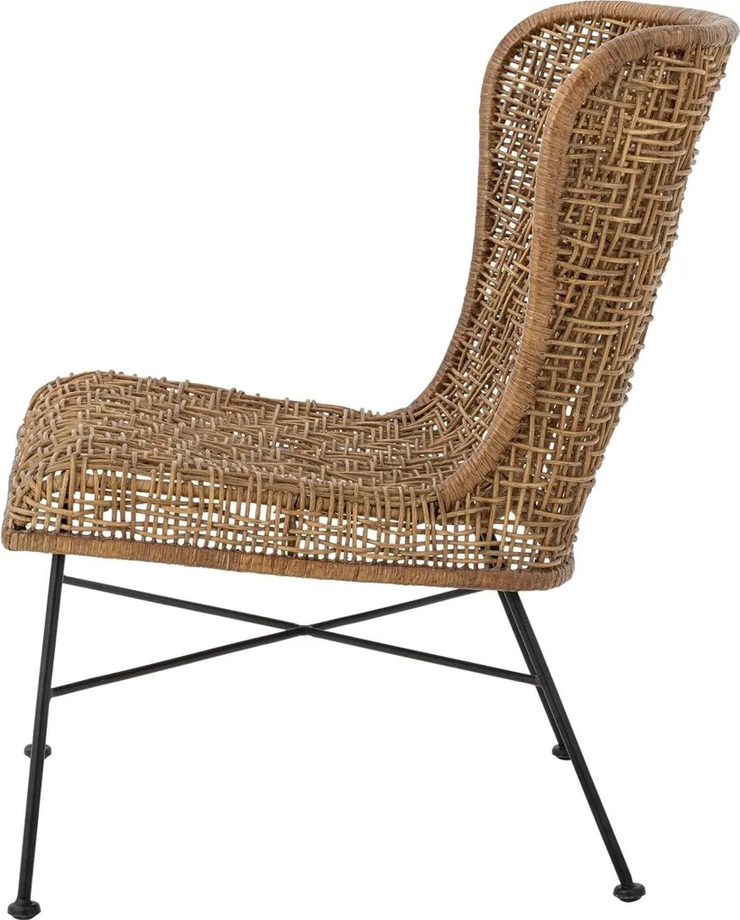 Fotoliu din rattan natural și metal, natur, cu cadru metalic negru, 69x59,5x81,5 cm, „Somme"