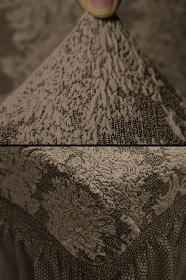 Set 6 huse elastice pentru scaune, cu volanas, model Jacquard Cappuccino