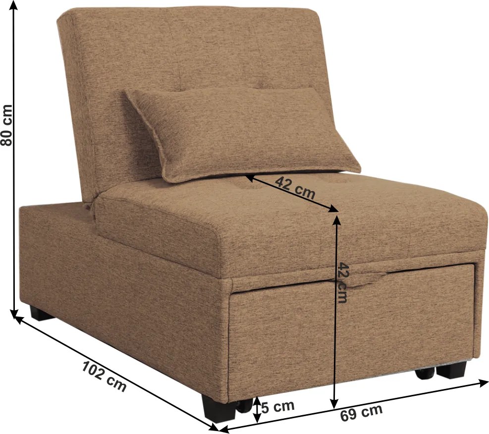 Fotoliu extensibil, material textil maro, OKSIN