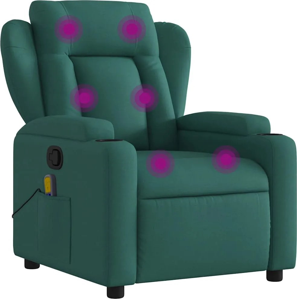 vidaXL Fotoliu de masaj rabatabil, verde închis, material textil