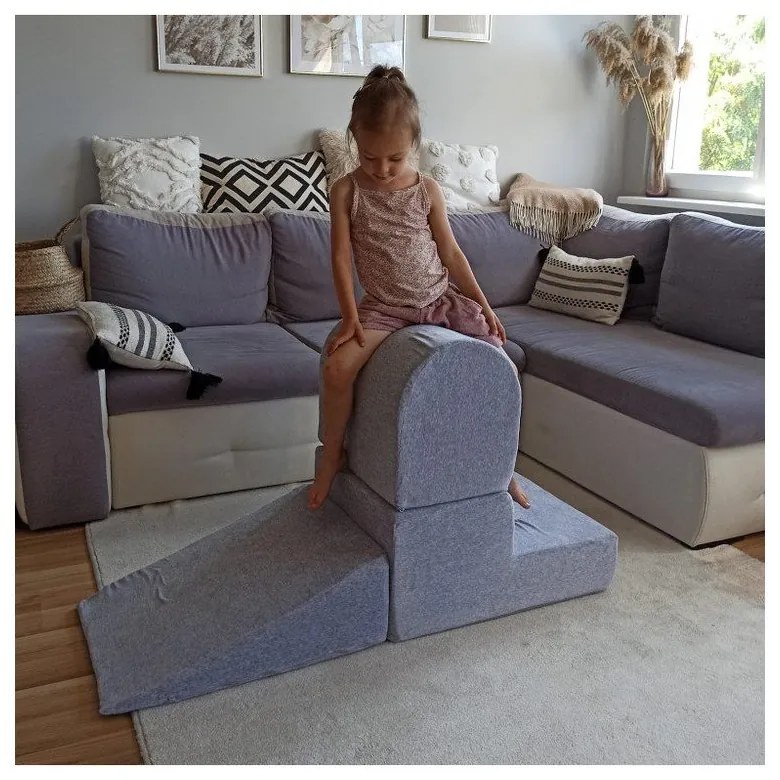 Teren de joacă din spumă gri 4 buc. din catifea înălțime 30 cm 225x90 cm Montessori – Meowbaby