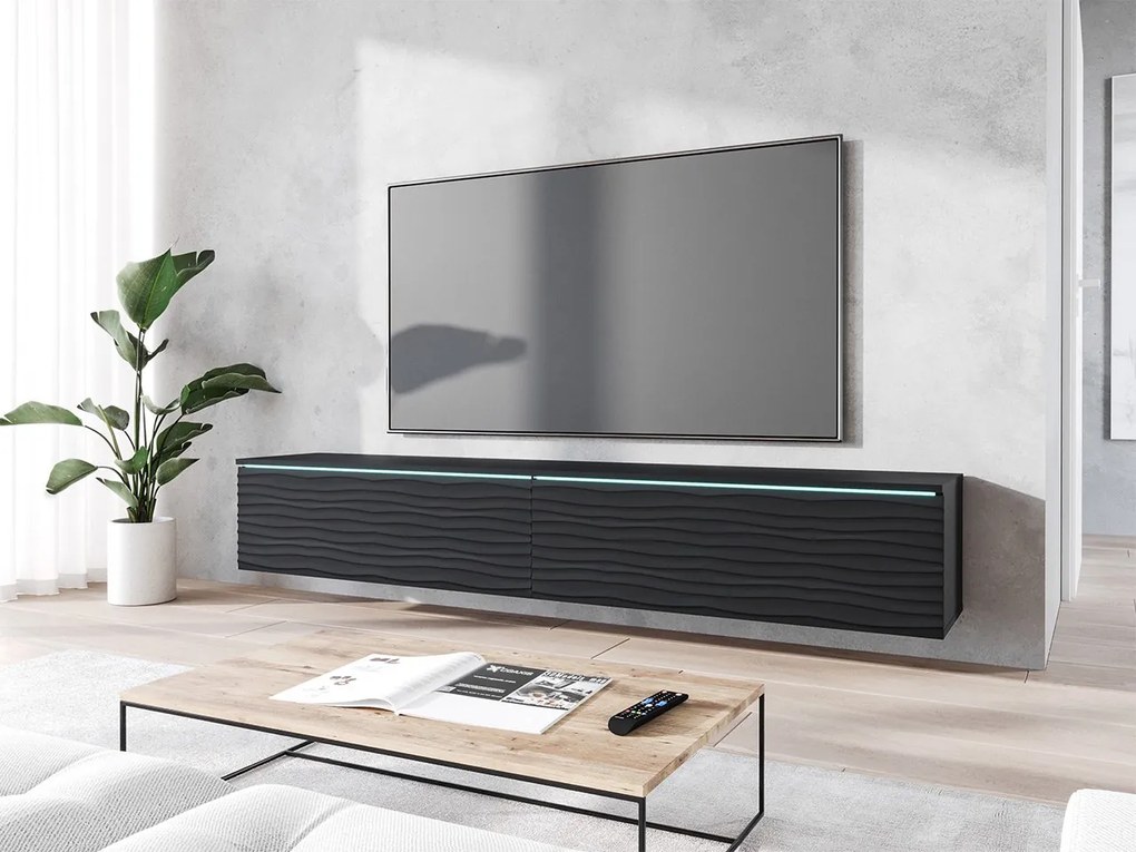 Dulap TV Dlana 180 MDF (Negru + Negru) (cu iluminat LED alb). 1106211