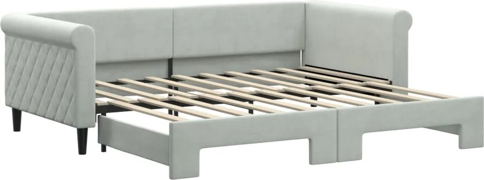 vidaXL Pat de zi cu extensie, gri deschis, 90x190 cm, catifea