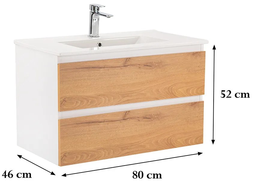 Dulap inferior Vario Forte 80 cu lavoar, stejar alb