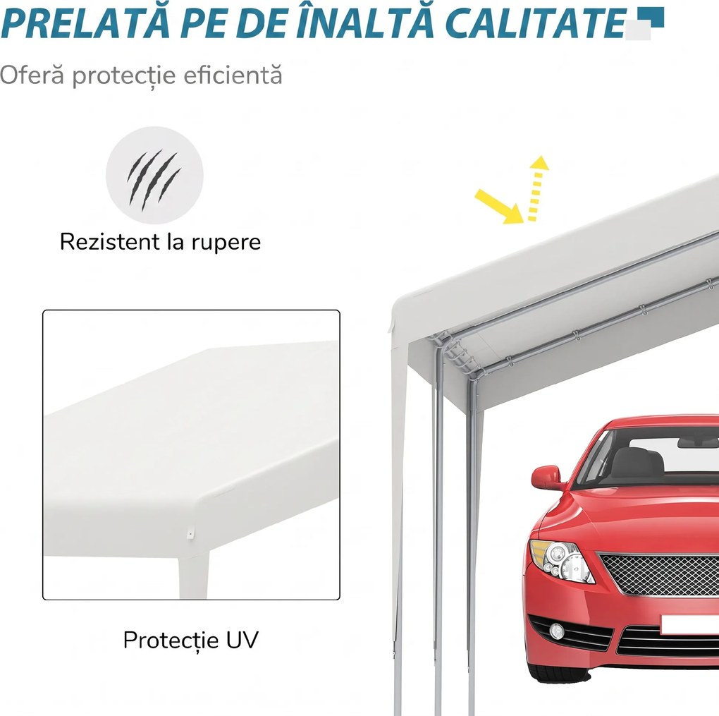 Outsunny Foișor 4x4m pentru Mașini și Bărci, Ideal pentru Nunti și Petreceri, Cort de Grădină din Oțel Galvanizat, Alb | Aosom Romania
