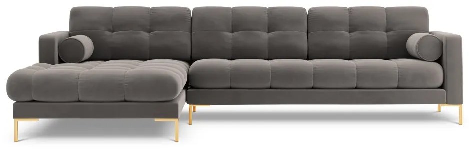 Colțar tapițat Bali, Gri deschis/5 locuri/picioare gold/partea stângă/ L293 x l185 x h75