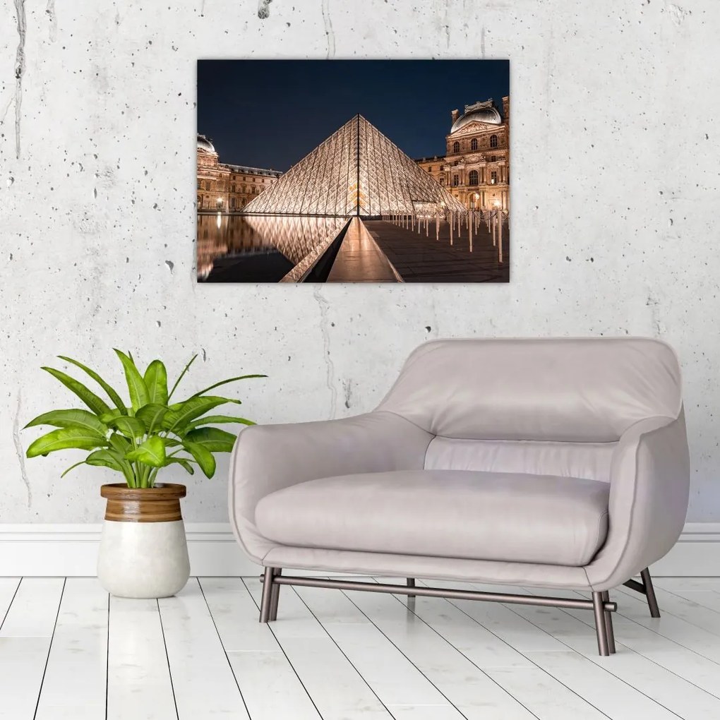 Tablou pe sticlă - Louvre noaptea (70x50 cm)