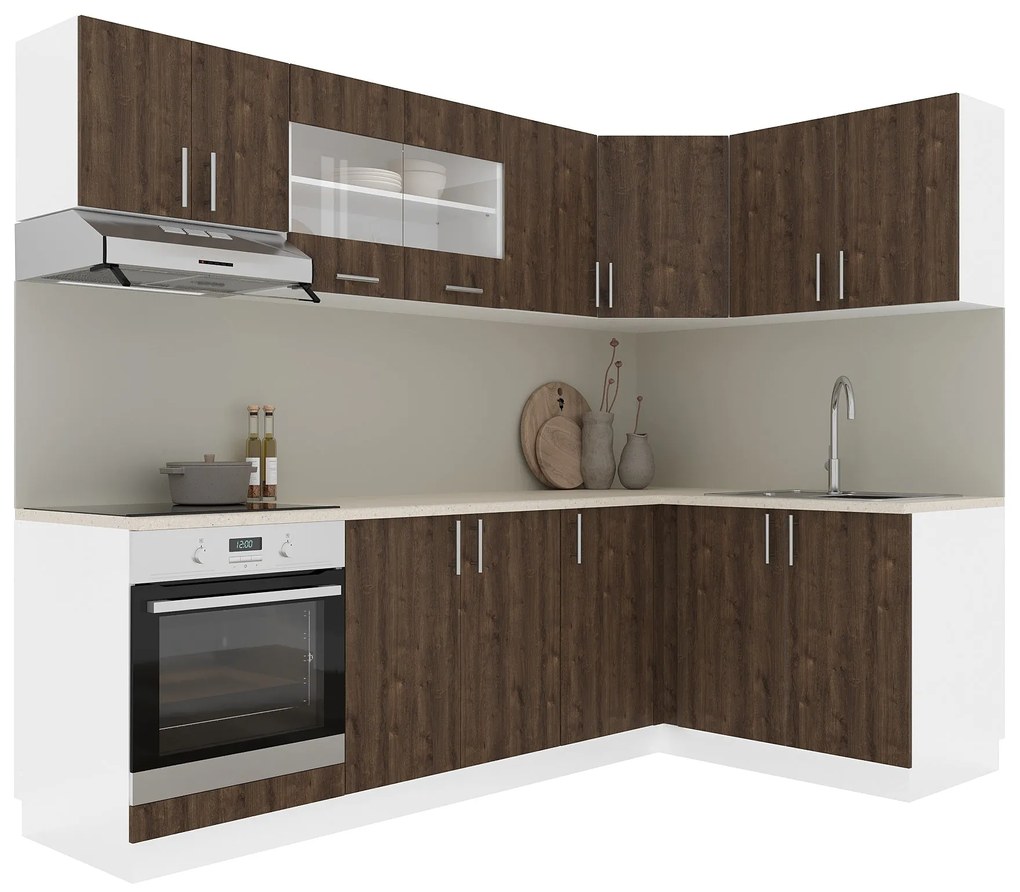 Set Bucatarie Colt Karo V34, Stejar Bronz/Alb, Blat Thermo 28 mm, L 240 x 140 cm