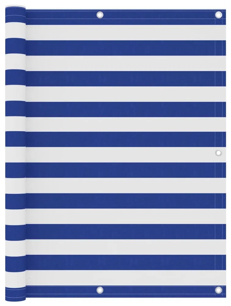 vidaXL Paravan de balcon, alb/albastru, 120 x 600 cm, țesătură oxford