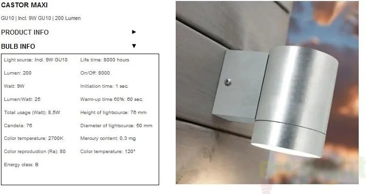 Aplica de perete exterior IP54, Castor Maxi 71371131NL