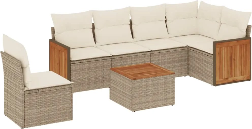 vidaXL Set canapele de grădină, 7 piese, cu perne, bej, poliratan