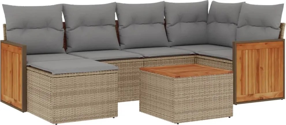 vidaXL Set canapele de grădină, 7 piese, cu perne, bej, poliratan