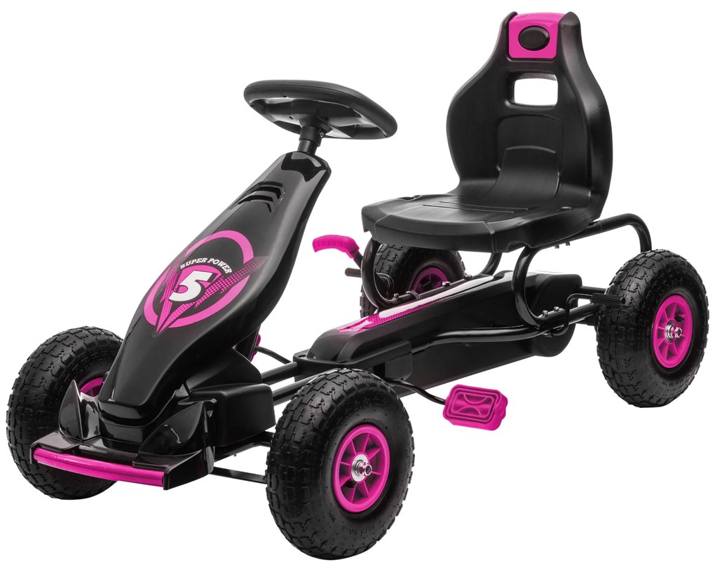 HOMCOM Kart cu pedale pentru copii șezut reglabil 3 poziții frână manuală copil de 5-12 ani roz negru | Aosom Romania